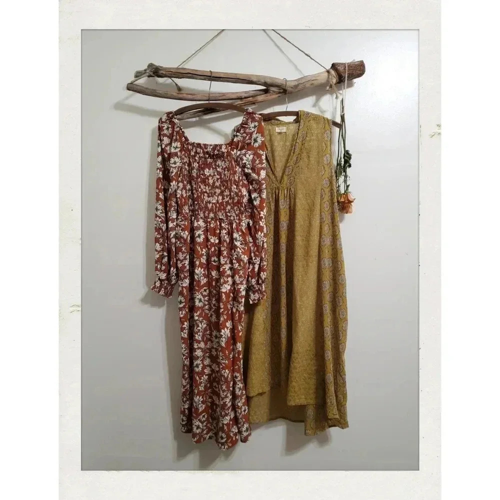 Floral Brown Green Bohemian Kafkan Maxi Dress XS Small Summer Dress Bundle